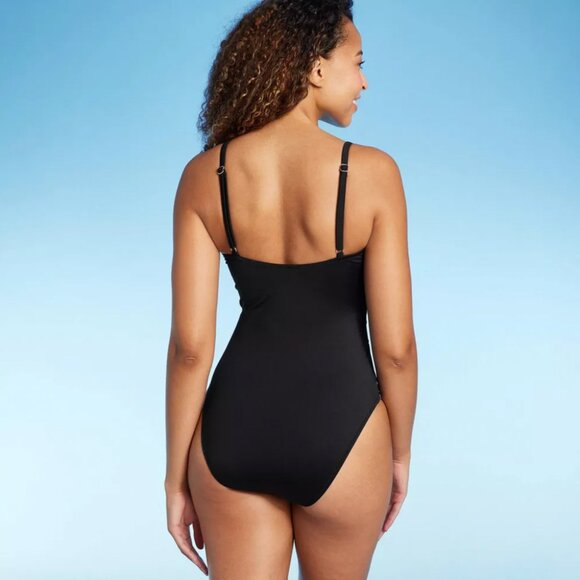 Shade & Shore™ Women's Black Mesh Front One Piece Swimsuit - Picture 2 of 7